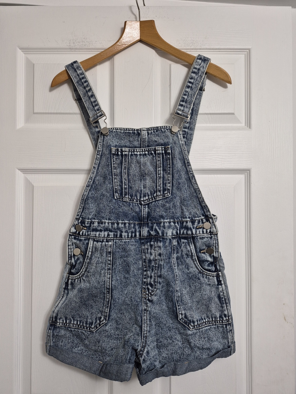 SHEIN Acid Wash Denim Short Overalls in Blue-Gray